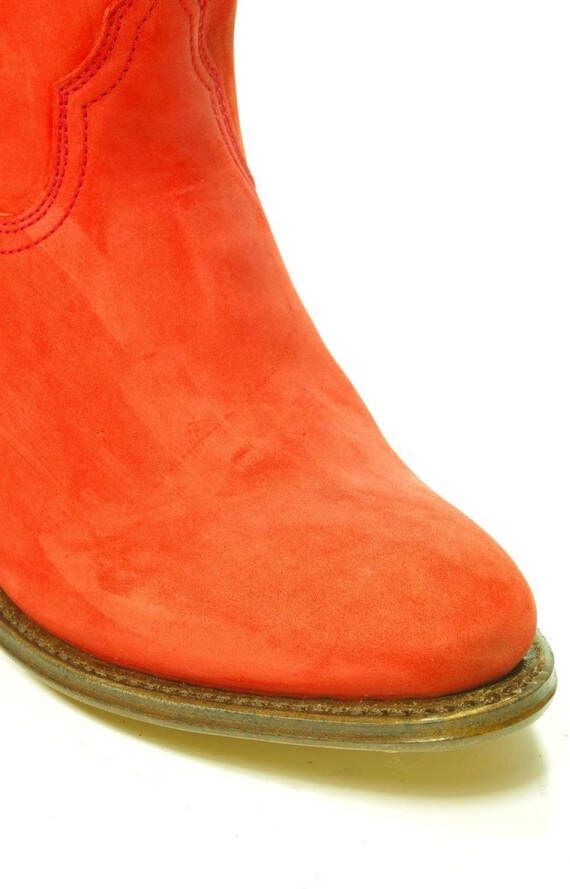 Sendra Boots 11970 Laly Rood Handgemaakt Dames Enkellaars Nubuck Ronde Neus Hoge hak Lederen Zool Sierspoor Gespen Echt Leer