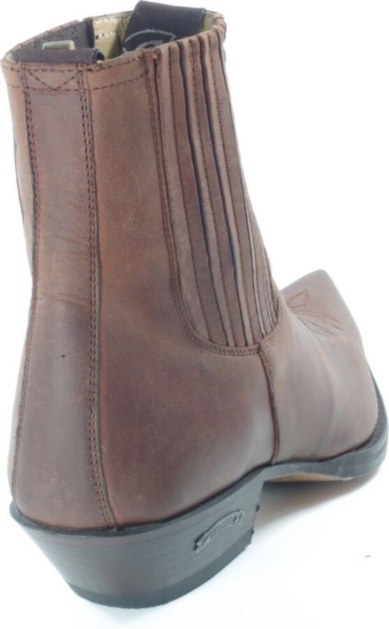 Sendra boots 2581 Cuervo Bruin Handgemaakt Cowboy Western Heren Enkel Laars Spitse Neus Beetje Schuine Hak Sierstiksels op de Wreef Jodhpur Sluiting Echt Leer