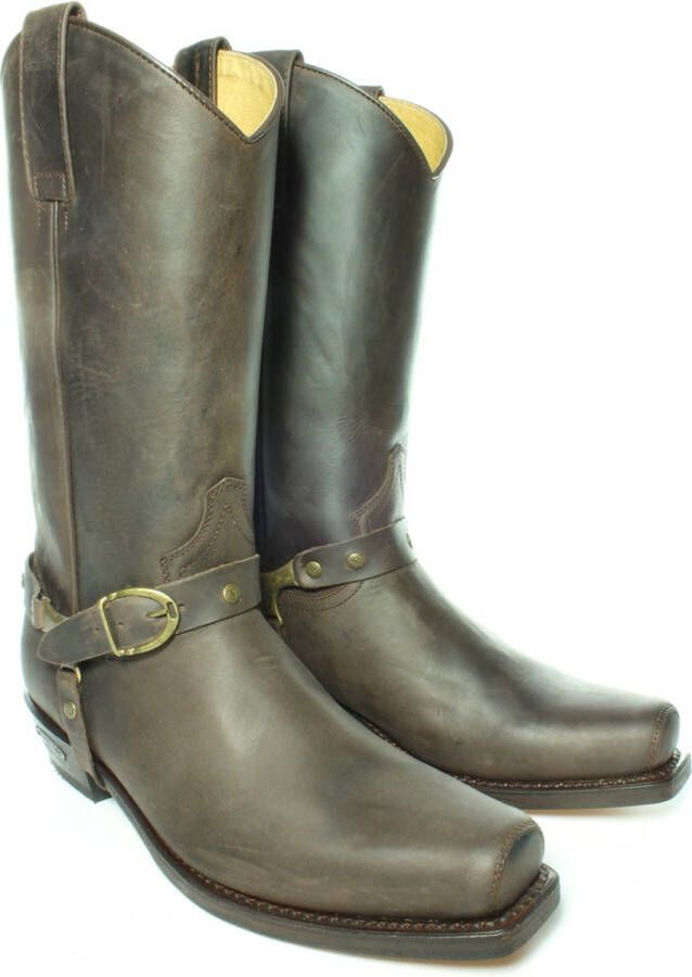 Sendra Boots 3091 Seta Bruin Biker Western Cow Laarzen Handgemaakt Vierkante Neus Schuine Hak Leren Zool Treklussen Echt Leer