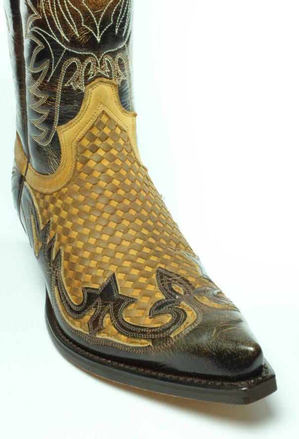 Sendra Boots 3241 Bruin Dames Heren Laarzen Trenzado Cuervo Ibiza Handgemaakt Spitse Cowboy Western Schuine Hak Gevlochten Wreef Echt Leer