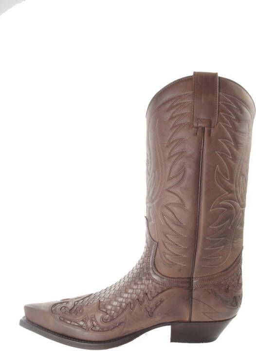 Sendra Boots 3241 Trenzado Cuervo West Bruin Handgemaakt Kuit Hoog Cowboy Laarzen Heren Spitse Neus Schuine Hak Gevlochten Wreef Echt Leer - Foto 4