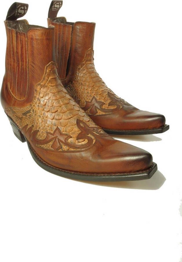 Sendra boots 9396 Javi Bruin Heren Enkel Laarzen Cowboy Western Boots Spitse Neus Schuine Hak Lederen Zool Elastiek Sluiting Echt Leer