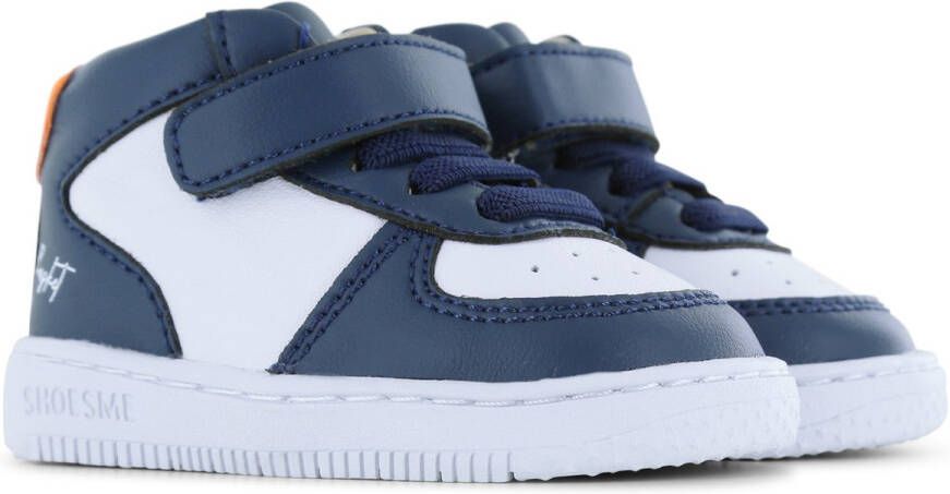 Shoesme Baby Babysneakers Jongens Blue White Orange Leer