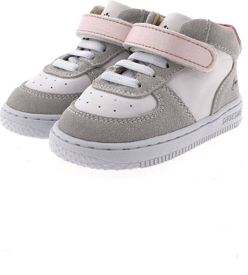 Shoesme Baby Babysneakers Meisjes Grey White Pink Leer