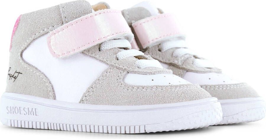 Shoesme Baby Babysneakers Meisjes Grey White Pink Leer