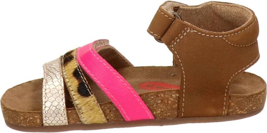 Shoesme cognac sandaal met fuchsia en snake-details