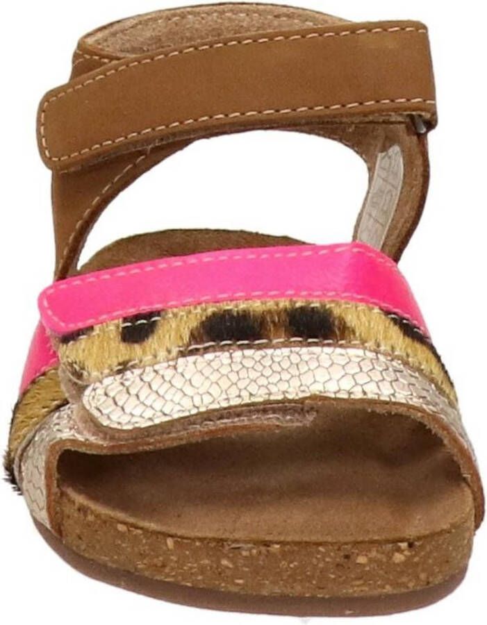 Shoesme cognac sandaal met fuchsia en snake-details