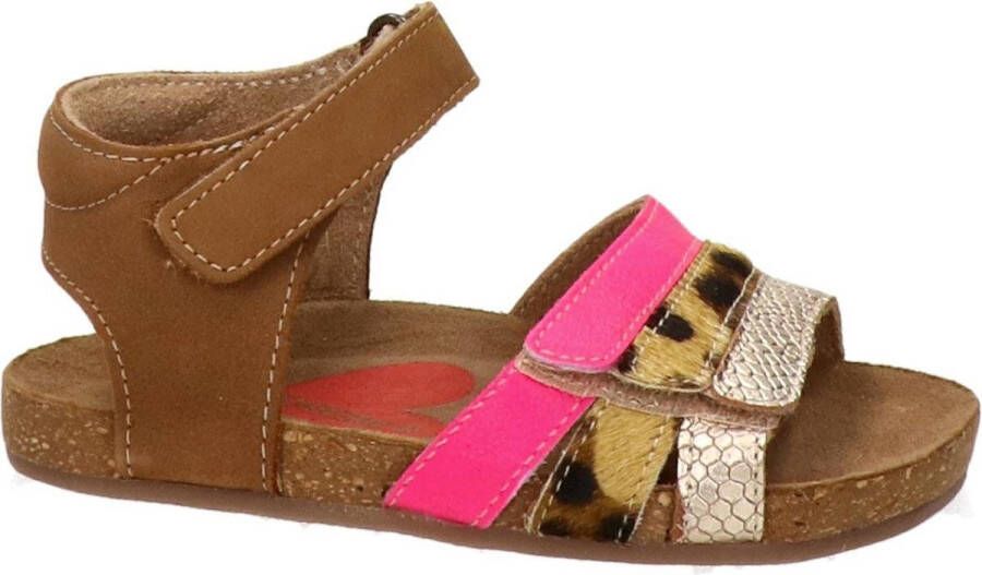 Shoesme cognac sandaal met fuchsia en snake-details