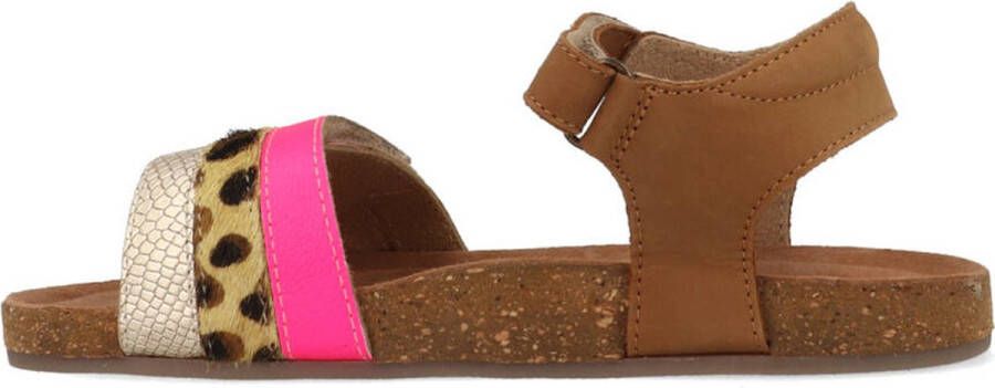 Shoesme cognac sandaal met fuchsia en snake-details