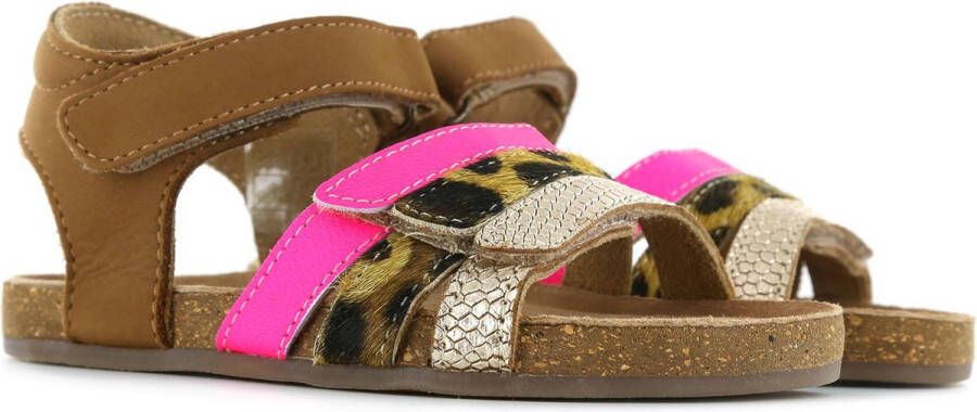 Shoesme cognac sandaal met fuchsia en snake-details