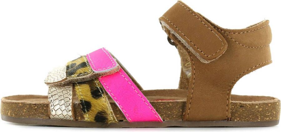 Shoesme cognac sandaal met fuchsia en snake-details