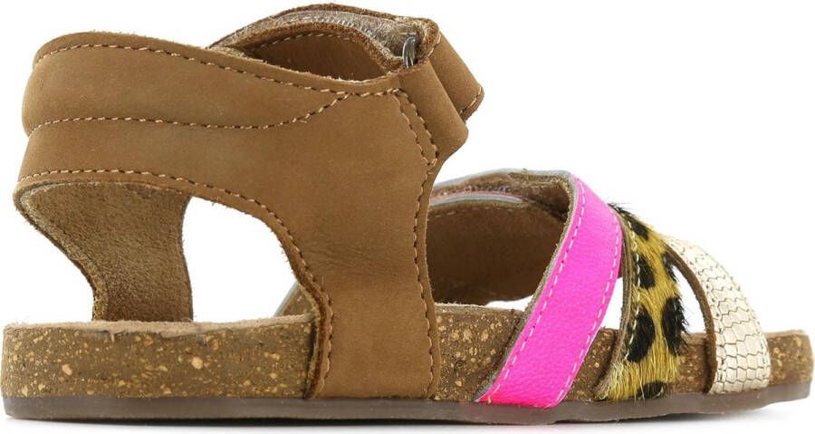 Shoesme cognac sandaal met fuchsia en snake-details