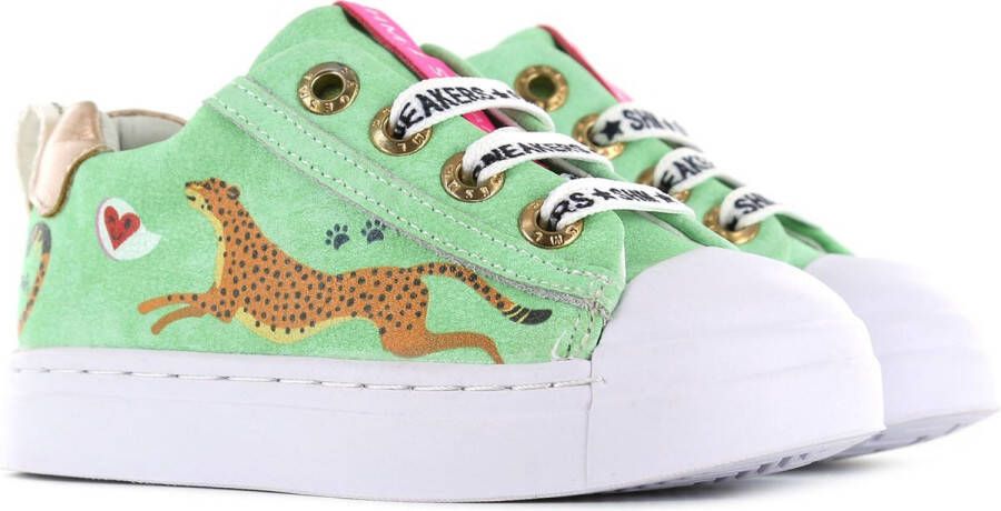 Shoesme mintgroene sneaker met luipaardprint