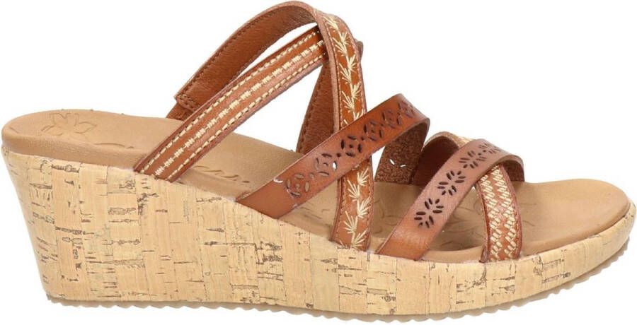 Skechers Beverlee Tiger Posse sandalen met sleehak cognac