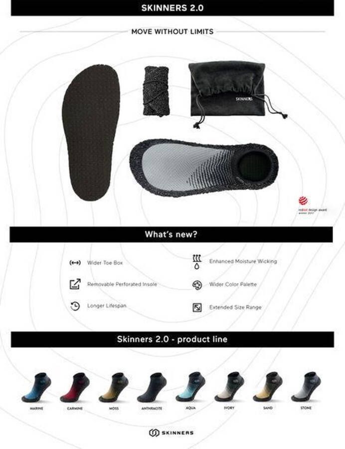 Skinners 2.0 Marine Barefoot 2nd Skin feeling Lightweight XS-38-39 Ultra Portable voor Sport en Reizen 2 mm Superzool voor Bescherming en toch Blote Voeten gevoel Outdoor Indoor