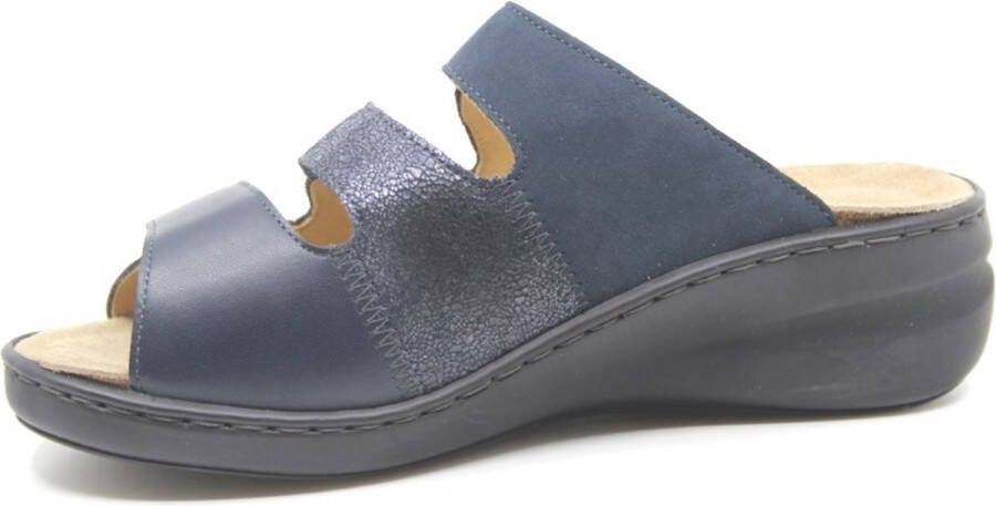 Solidus Solid 80381 Blauwe dames slippers met drie klittenbanden