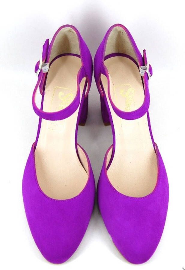 Stravers Grote Maten Schoenen 2609KK Stravers Neon Fuchsia Pumps met Bandje Grote Maten Pumps met Blokhak