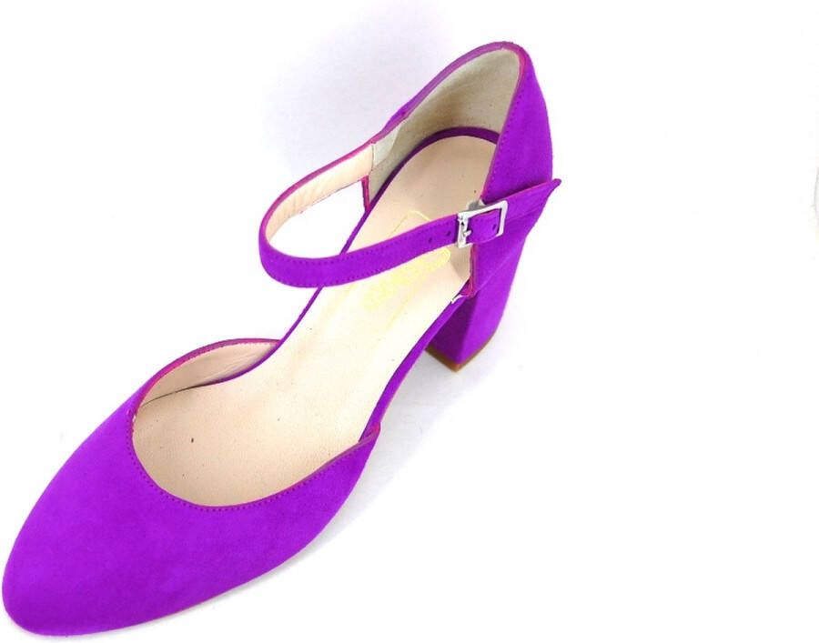 Stravers Grote Maten Schoenen 2609KK Stravers Neon Fuchsia Pumps met Bandje Grote Maten Pumps met Blokhak