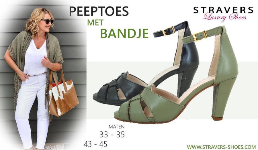 Stravers Grote Maten Schoenen Stravers Peeptoe Pumps met Bandje Grote Maten Sandalen met Hakken