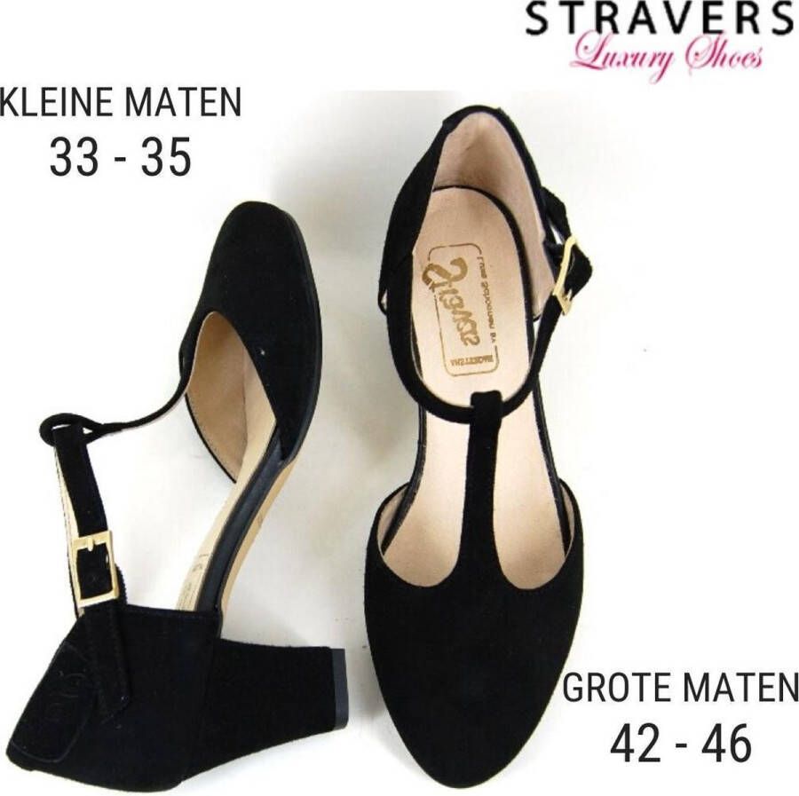 Stravers Grote Maten Schoenen Stravers Zwarte T-band Pumps Damesschoenen Grote Maten