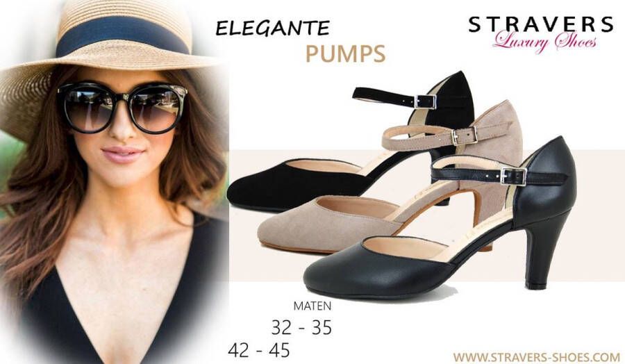 Stravers Kleine Maten Schoenen Stravers Zwarte Pumps met Enkelbandje Kleine Maten Elegante Pumps met Hak