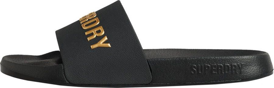 Superdry Code Logo Vegan Pool Slide Dames Slippers Zwart Goud