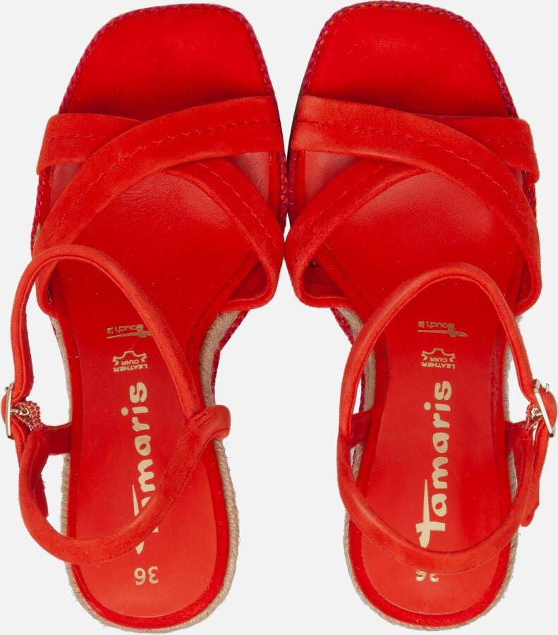 Tamaris Sandalen met Sleehak rood Leer Dames