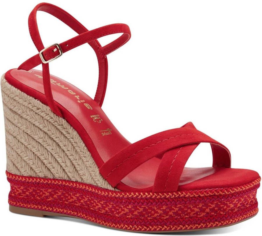 Tamaris Sandalen met Sleehak rood Leer Dames