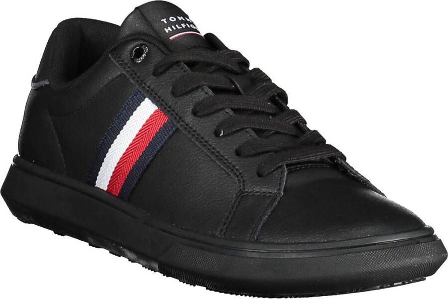 Tommy Hilfiger Corporate Leather Cup Stripes Heren Sneakers Schoenen Zwart FM0FM04732BDS