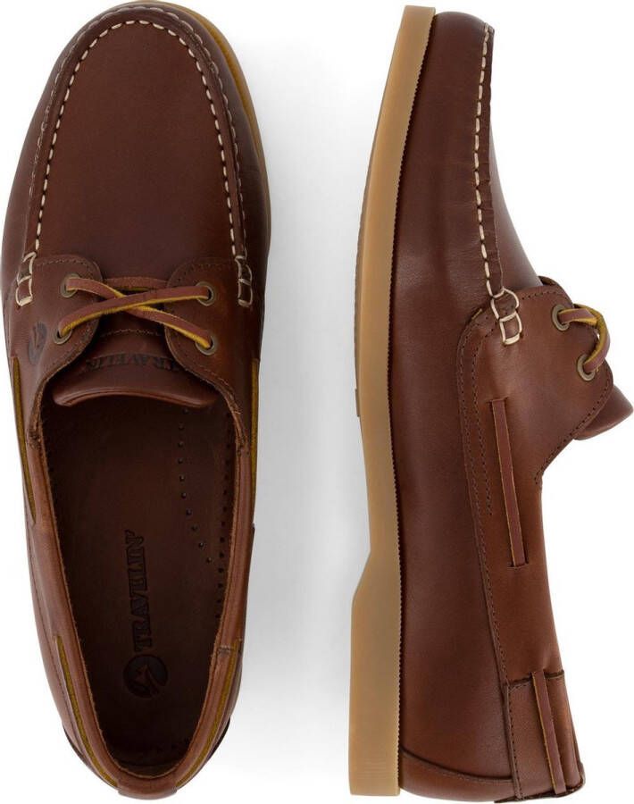 Travelin ' Exmouth Heren Leren Moccasins met veter Boot schoen Bruin Leer