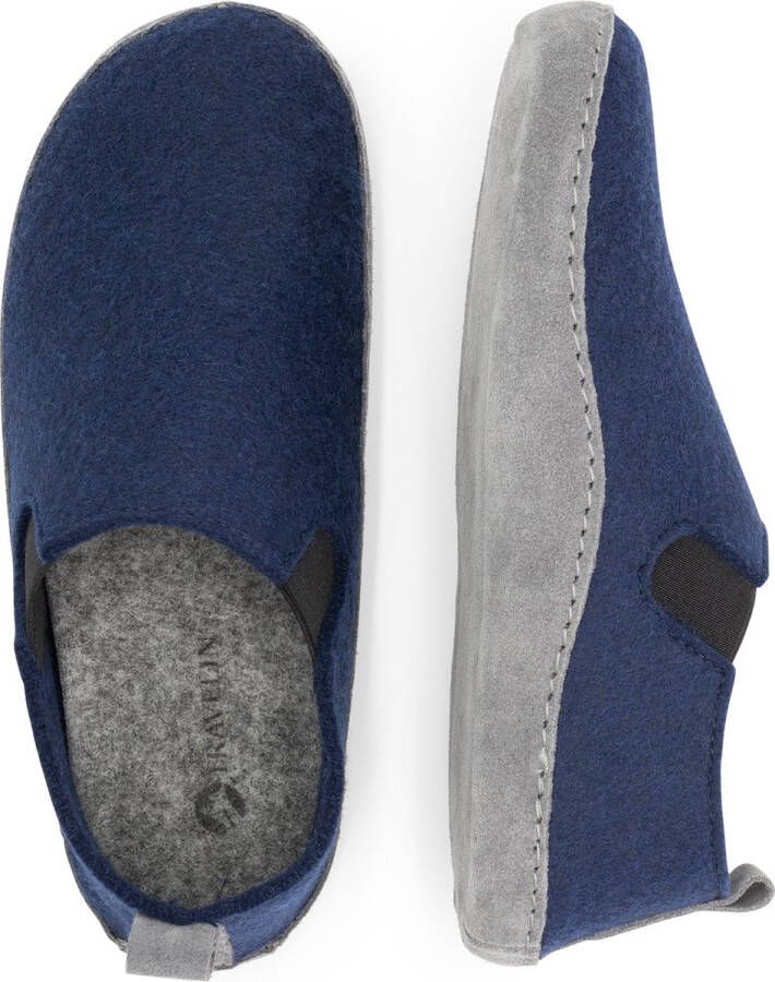 Travelin ' In-Home Dames Sloffen Wollen Pantoffels Instappers met suède zool Navy Blauw