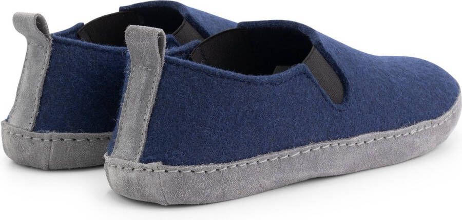 Travelin ' In-Home Dames Sloffen Wollen Pantoffels Instappers met suède zool Navy Blauw