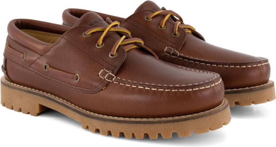 Travelin ' Plymouth Heren Leren Moccasins met veter Boot schoen Bruin Leer