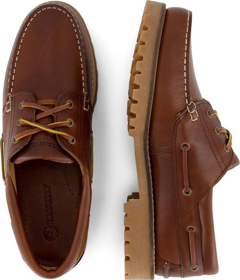 Travelin ' Plymouth Heren Leren Moccasins met veter Boot schoen Bruin Leer