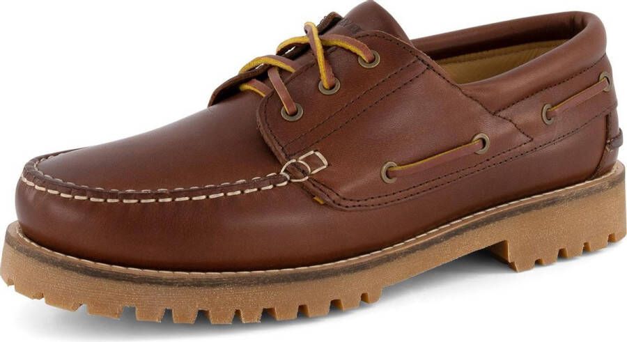 Travelin ' Plymouth Heren Leren Moccasins met veter Boot schoen Bruin Leer