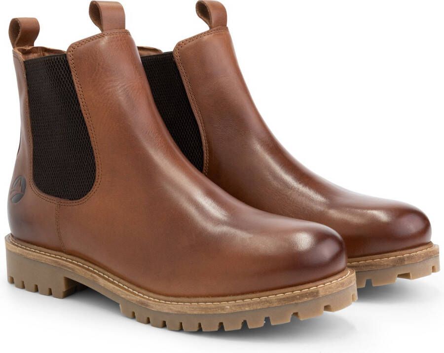 Travelin ' Rosseland Heren Leren Chelseaboots Wol gevoerd Cognac Leer