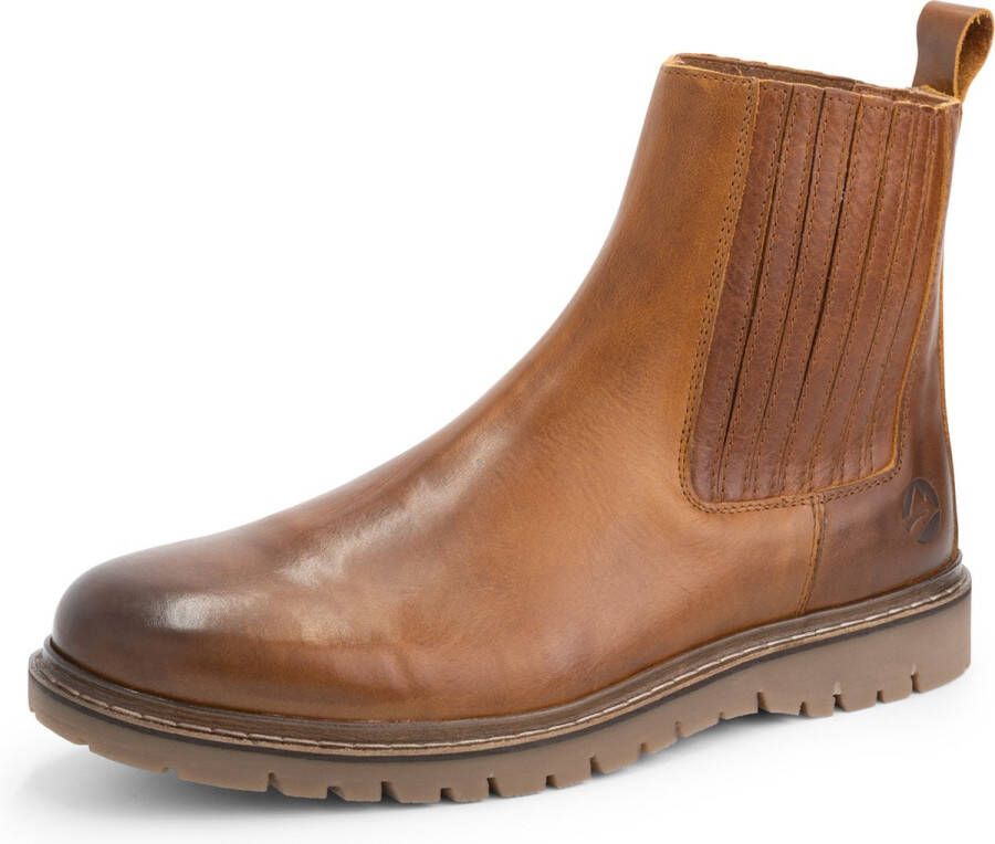 Travelin ' Ruca Heren Leren Enkellaarzen Stoere Chelseaboots Cognac Bruin Leer