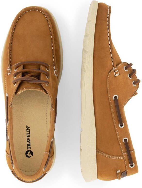 Travelin Seaport Dames Instappers Leren Moccasins met veter Cognac