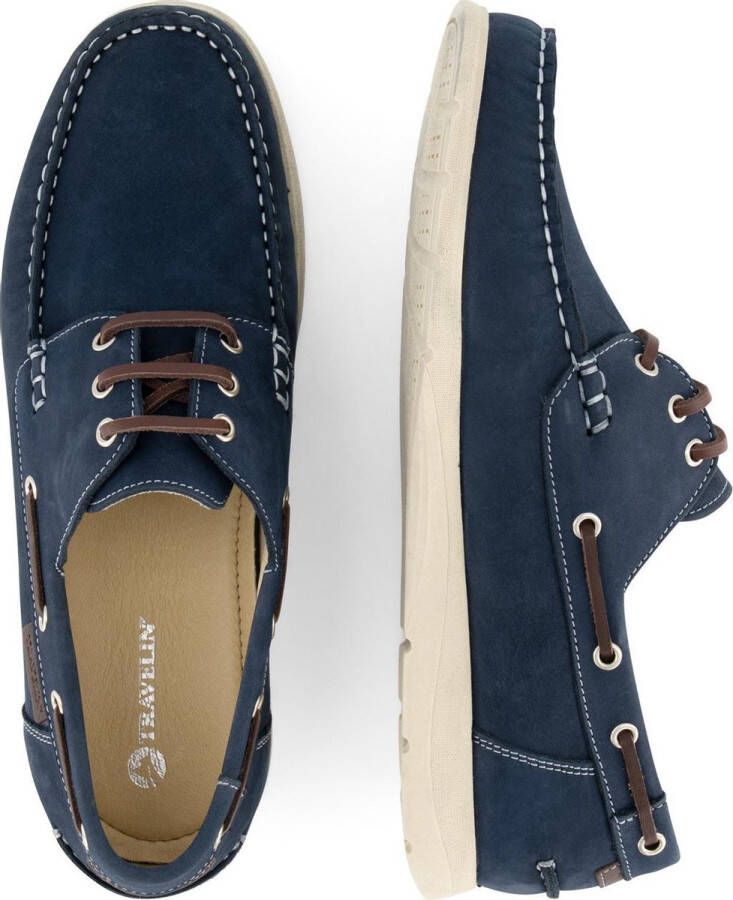 Travelin Seaport Heren Instappers Leren Moccasins met veter Blauw