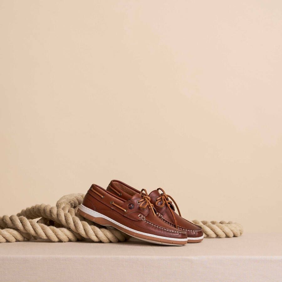 Travelin ' Seaton Heren Leren Moccasins met veter Bootschoenen Instappers Cognac Bruin Leer