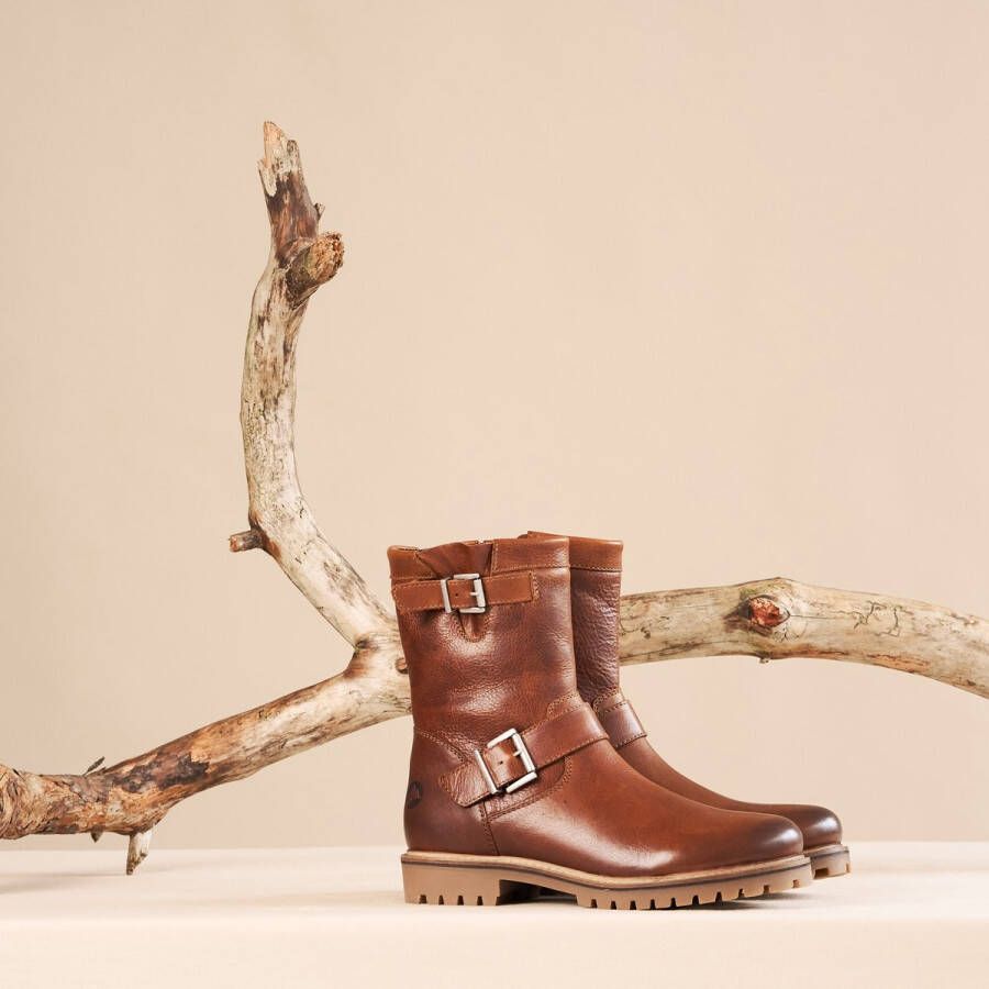 Travelin ' Silkeborg Leren Heren laarzen Wol gevoerde biker boots Cognac Leer