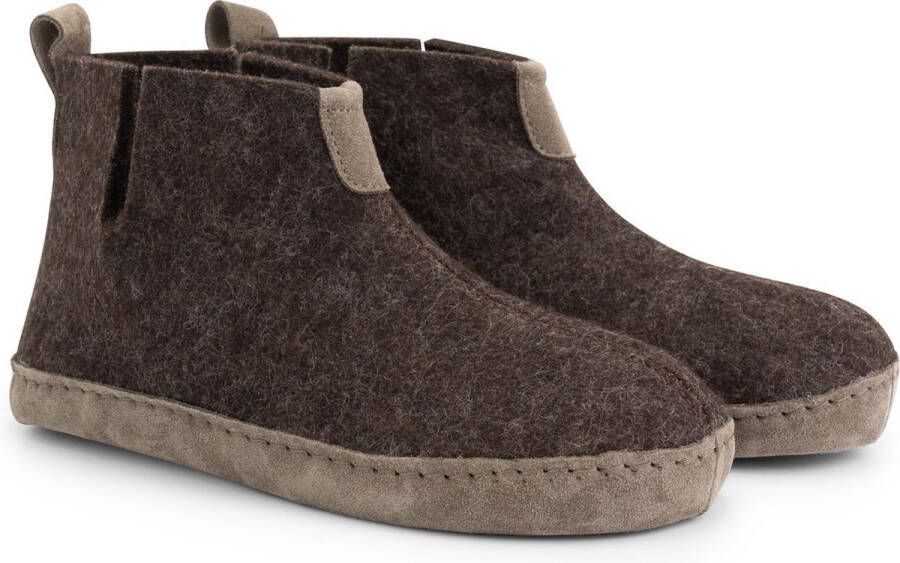 Travelin ' Stay-Home Dames hoge sloffen Wollen pantoffels Suede zool Bruin