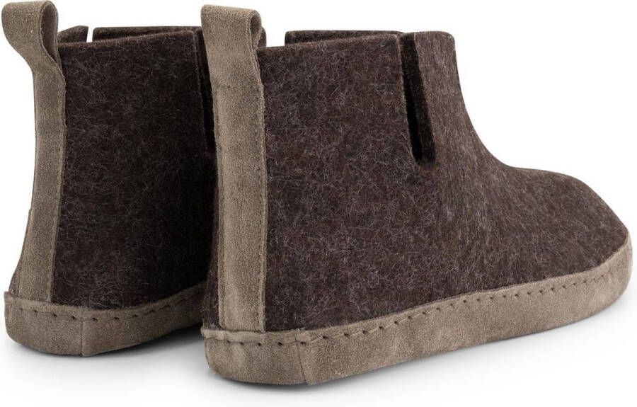 Travelin ' Stay-Home Dames hoge sloffen Wollen pantoffels Suede zool Bruin