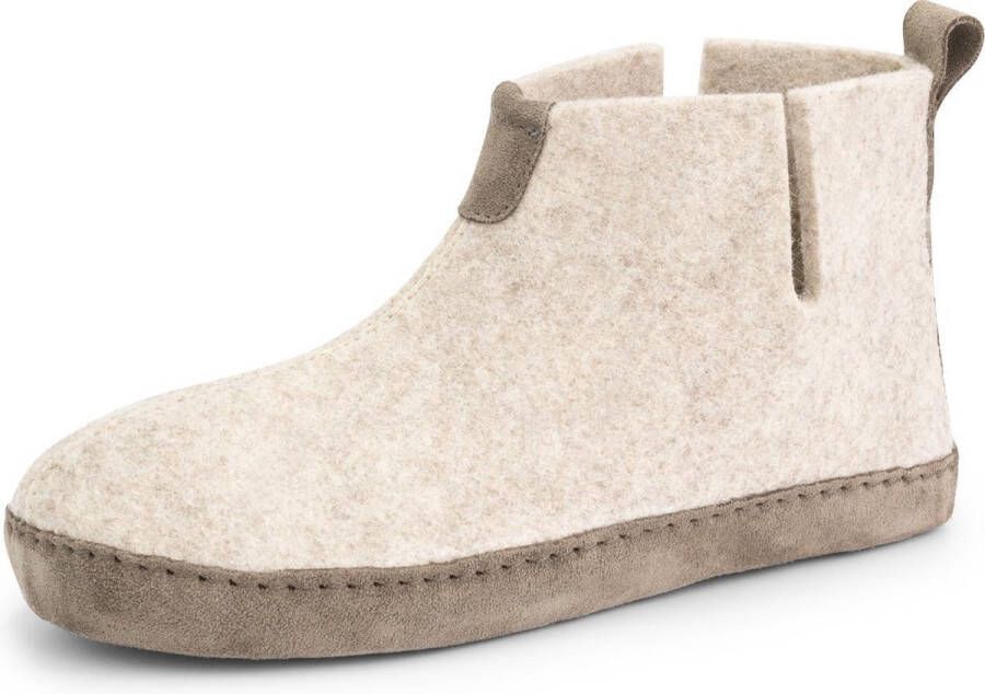 Travelin ' Stay-Home Dames hoge sloffen Wollen pantoffels Suede zool Zand Beige