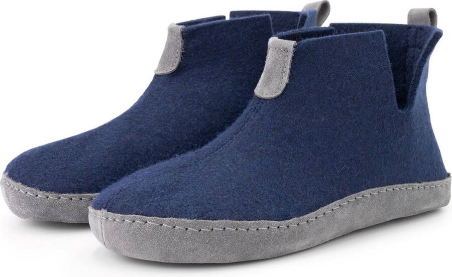 Travelin ' Stay-Home Dames Sloffen Wollen Pantoffels suède zool Marine Blauw