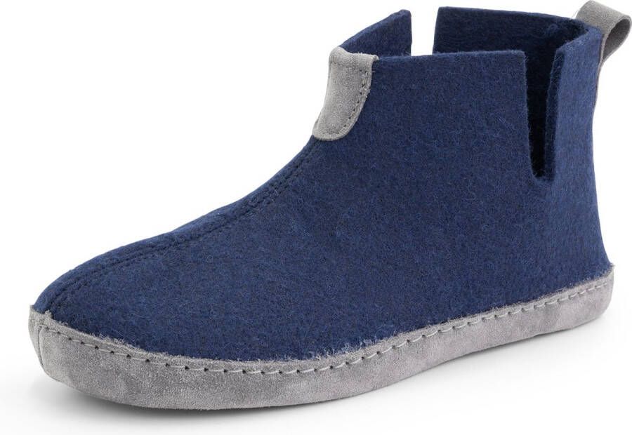 Travelin ' Stay-Home Dames Sloffen Wollen Pantoffels suède zool Navy Blauw