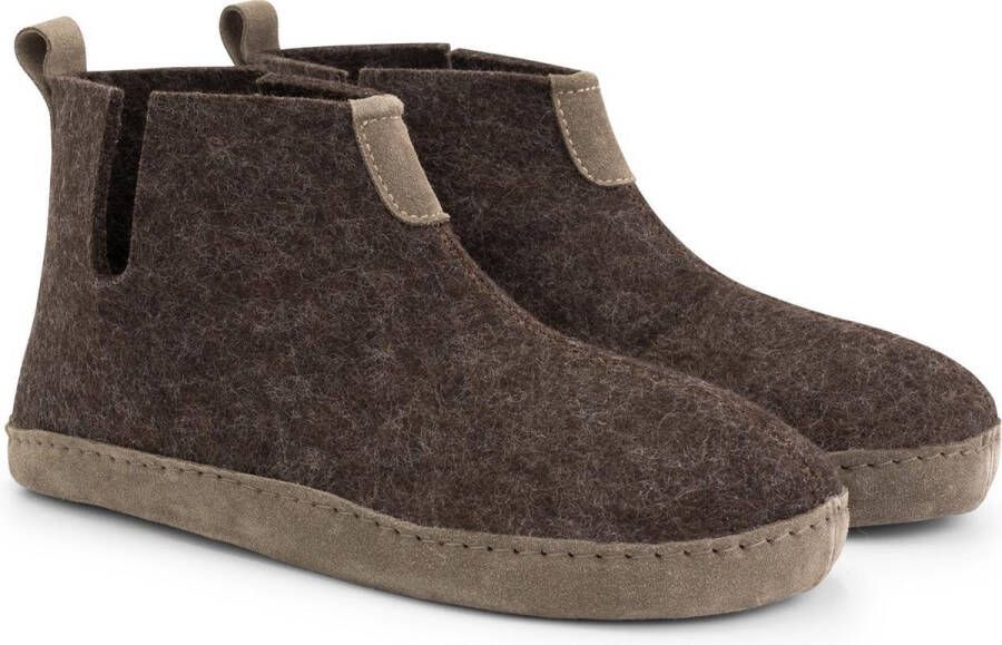 Travelin ' Stay-Home Heren hoge sloffen Wollen pantoffels Suede zool Bruin