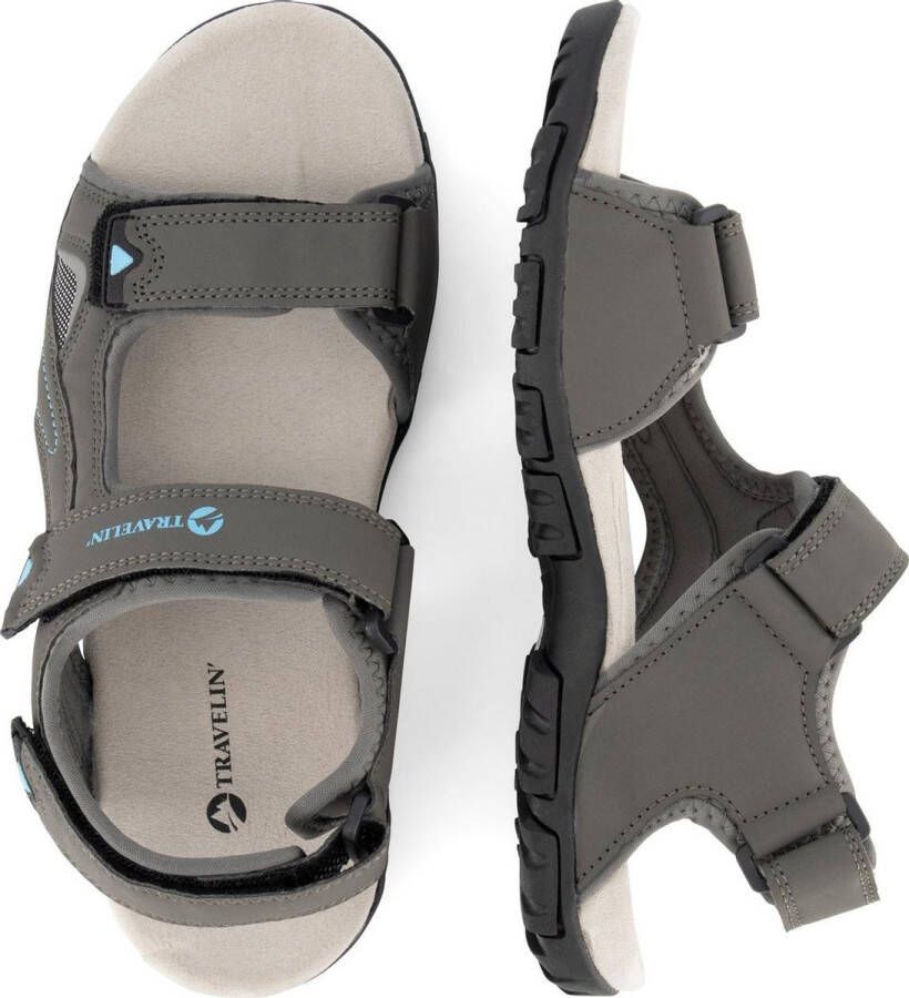 Travelin Volda Heren Leren Outdoor- Sport- en Wandelsandalen met Profielzool Grijs