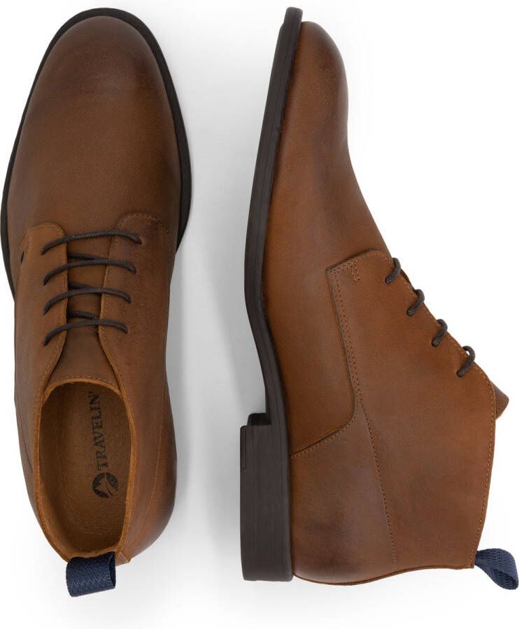 Travelin ' Watford nette leren halfhoge veterschoenen heren Cognac bruin leer