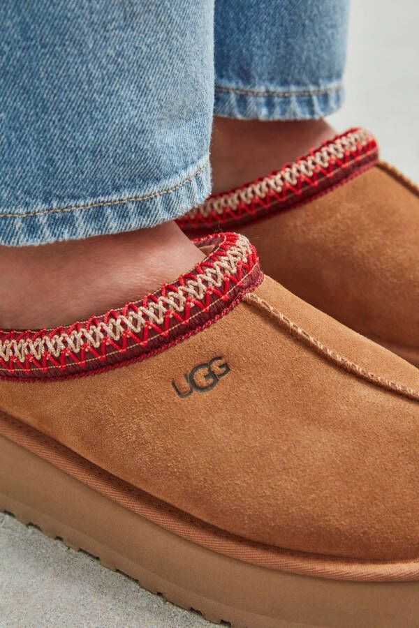 UGG Pantoffels Dames Sloffen Instappers Suède Harde zool Dichte hiel 1122553 Cognac